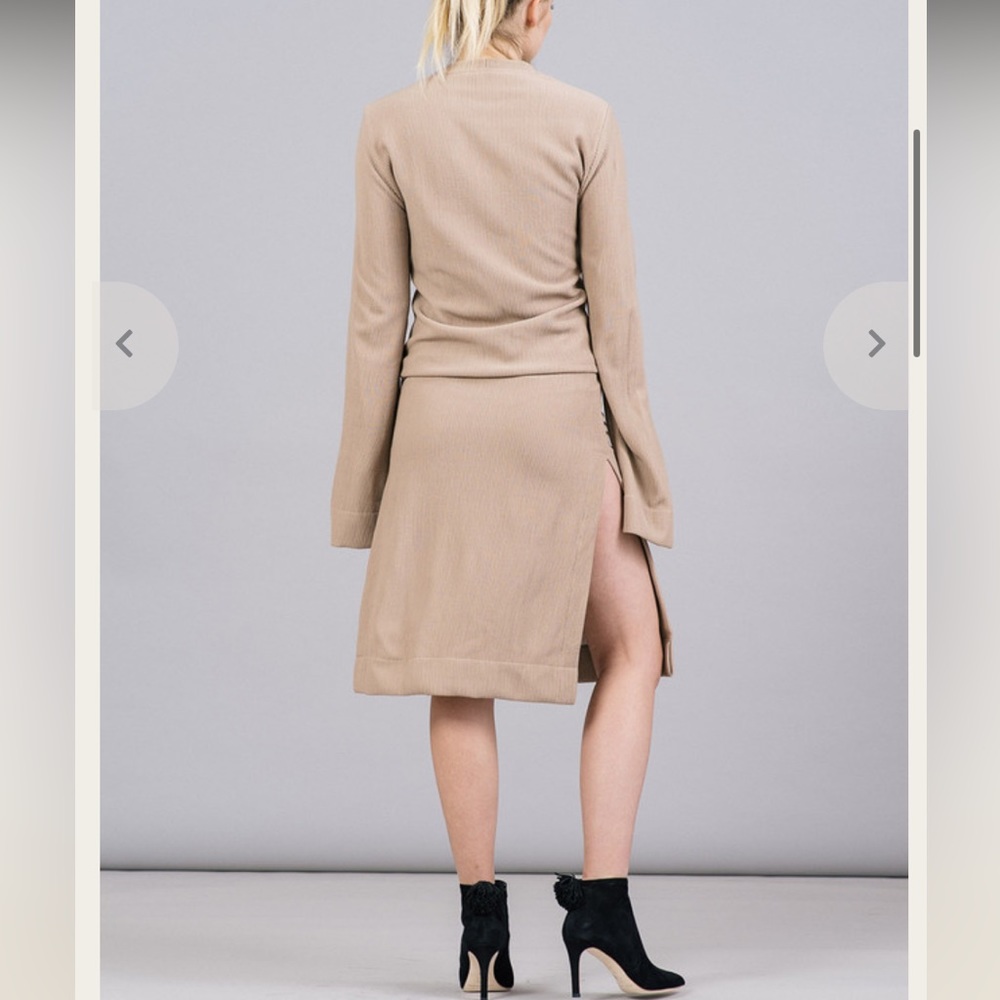 House Of Sunny Split Sleeve Rib Dress With Tie Front Beige Tan Size US 4 Small - Picture 15 of 16